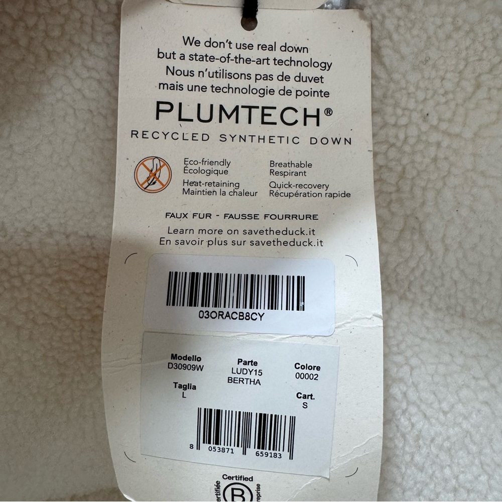 NWT Save the Duck Bertha Fleece Puffer Coat Cream Off White Women's Large - Picture 10 of 16
